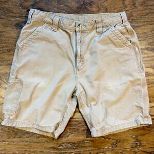 Carhartt B147 Cargo Shorts Khaki 36 Original Fit Distressed Workwear Utility